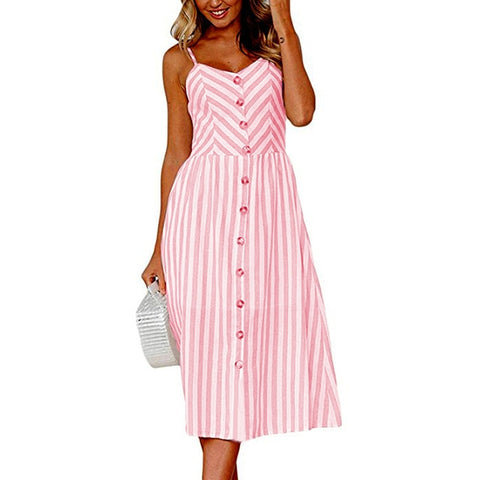 2020 Women Summer Dress Sexy Backless Midi Dress Boho Polka Dot Striped Floral Beach Dress Female Casual Vintage Button Sundress