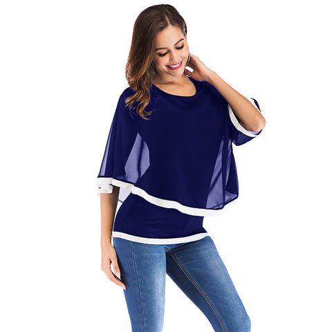 S-5XL Plus Size Women Chiffon Blouses 2019 Summer Autumn Tops Casual Batwing Sleeve Tunic Black Blue Shirts Fashion Lady Blouse